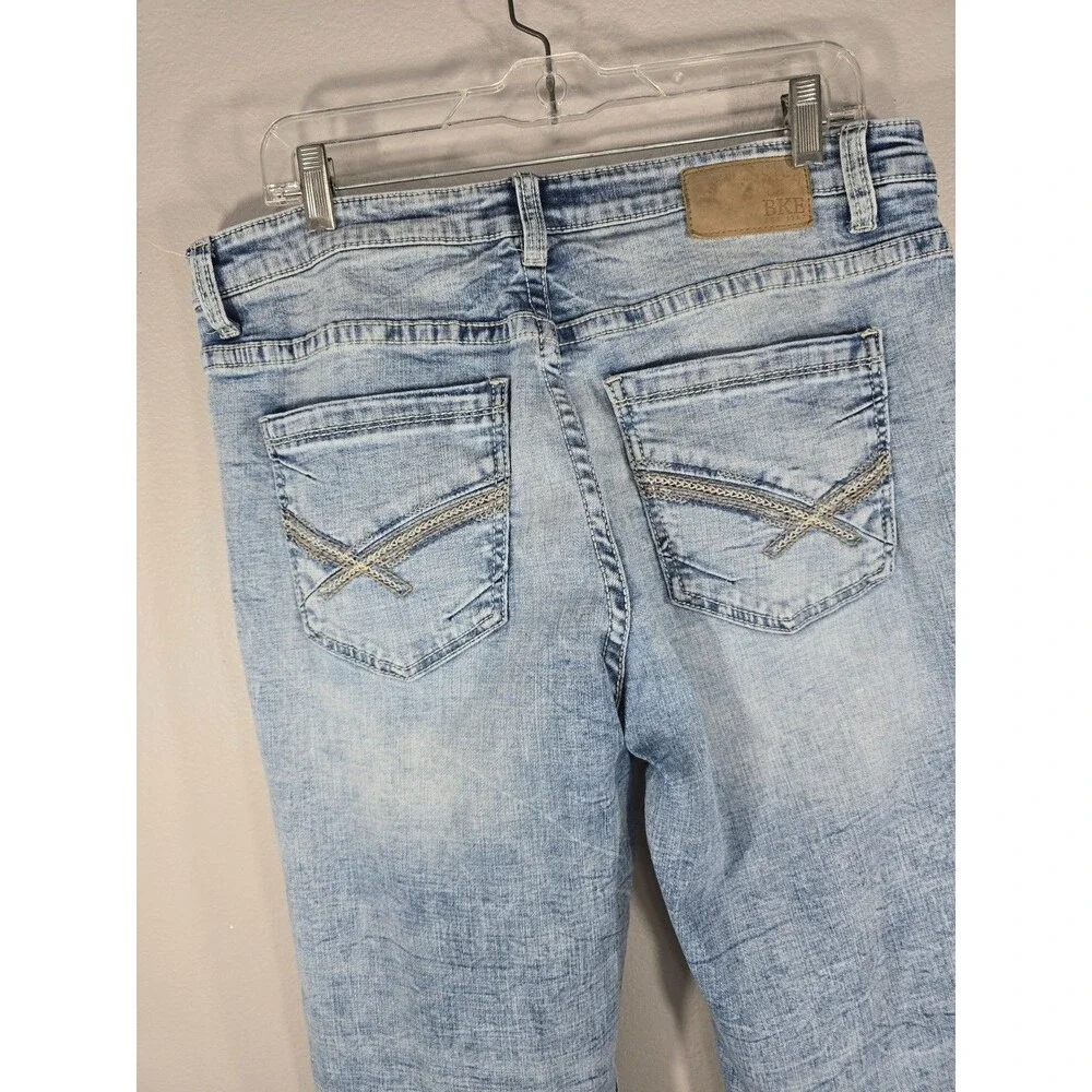 BKE Tyler Jeans 36x32 Light Wash Straight Fit Denim Thick Stitch Whiskered BE